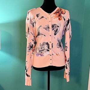 White House Black Market Pink Floral Snap Cardigan